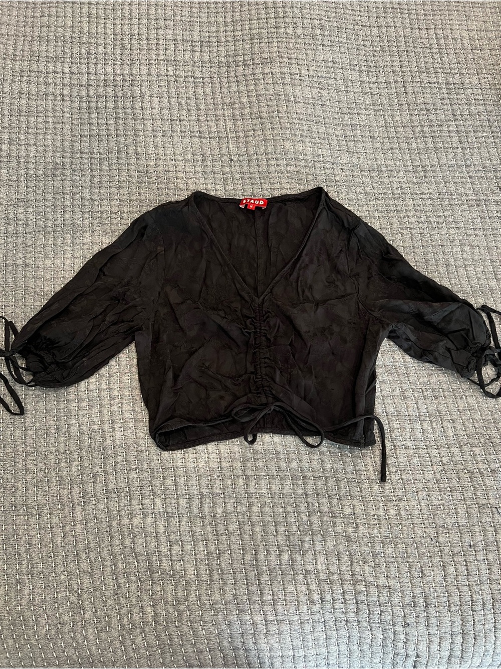 STAUD Women’s Black Jacquard Crop Top Silky Size Small / Medium Retails $185